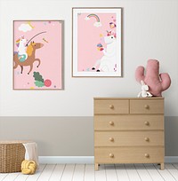 Picture frames mockup, children's room decoration psd