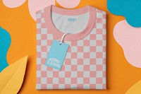 Tee mockup psd, checkered pattern, apparel fashion unisex