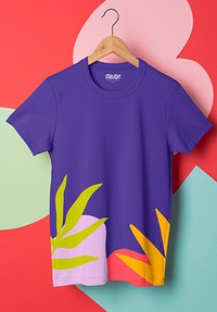 Tee mockup psd, purple tropical, apparel fashion unisex