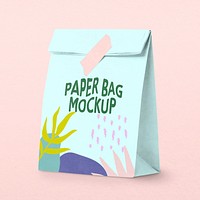 Aesthetic paper bag mockup, takeaway food packaging psd