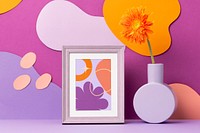 Photo frame mockup, tropical home decor psd