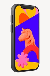 Smartphone with unicorn screen, 3D digital device illustration