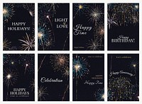 Colorful fireworks template psd with editable text set