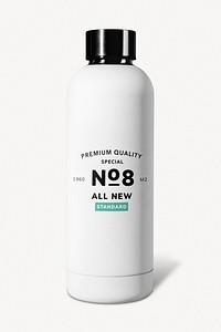 Portable water bottle mockup, white modern design psd