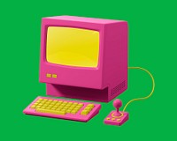 Pink retro computer, 3D digital device psd