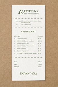 Shop receipt mockup, editable design psd