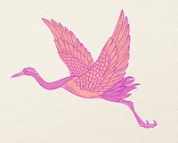 Pink flying crane, Japanese animal illustration by Watanabe Shoka psd