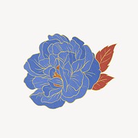 Aesthetic blue peony, vintage Japanese flower psd