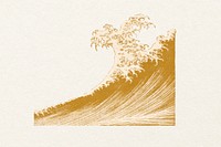 Gold ocean wave splash, vintage oriental art psd