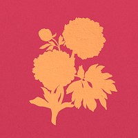 Orange silhouette flower, vintage peony psd