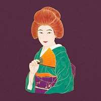 Vintage Japanese woman, lifestyle character illustration