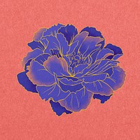 Aesthetic blue peony, vintage Japanese flower psd