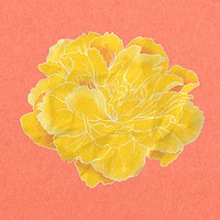 Vintage yellow peony, aesthetic Japanese flower psd