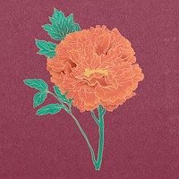 Aesthetic orange peony, vintage Japanese flower psd