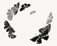 Black butterflies silhouette, insect frame psd
