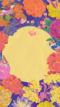 Vintage floral mobile wallpaper, round frame design