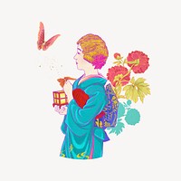 Vintage Japanese woman, lifestyle illustration psd