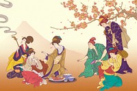Vintage Japanese people's lifestyle illustration