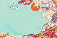 Vintage seafood background, aesthetic food border illustration