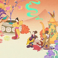 Aesthetic vintage Japanese women illustration