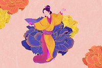 Vintage Japanese woman, traditional dance illustration