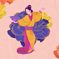 Vintage Japanese woman, traditional dance illustration