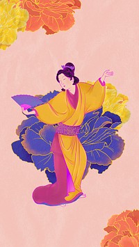 Vintage Japanese woman mobile wallpaper, traditional dance