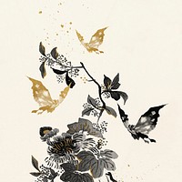 Aesthetic moths background, gold and black illustration