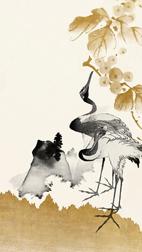 Crane mobile wallpaper, vintage Japanese artwork illustration