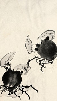 Vintage Japanese crabs mobile wallpaper, animal illustration