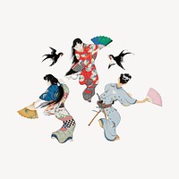 Vintage Japanese women, traditional dance illustration psd