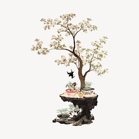 Vintage bonsai, Japanese plant illustration
