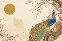 Oriental peacock background, vintage Japanese illustration