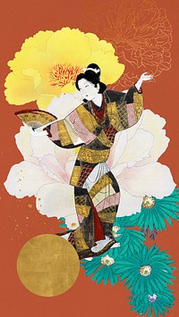 Vintage Japanese traditional dance mobile wallpaper, woman character illustration