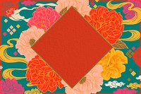 Aesthetic Japanese floral background, rhombus frame design