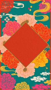 Vintage Japanese floral mobile wallpaper, rhombus frame illustration