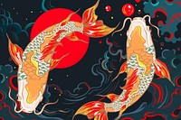 Koi carp fish background, Japanese oriental illustration