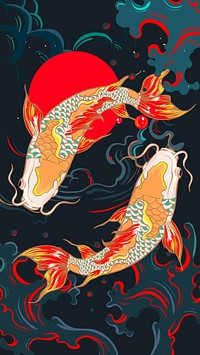 Koi carp fish iPhone wallpaper, Japanese oriental illustration