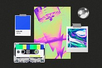 Retro future mood board mockup,  editable design psd