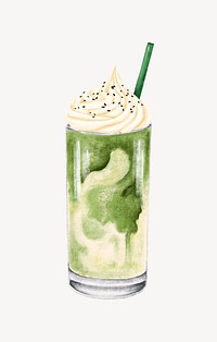 Green tea frappe, whip cream topping illustration