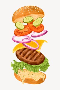 Hamburger anatomy, fast food illustration vector