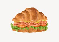 Croissant club sandwich, breakfast food illustration psd