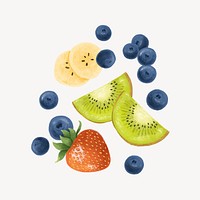 Smoothie ingredients, banana, blueberry, kiwi fruits psd