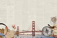 Golden gate bridge background, vintage Ephemera collage art