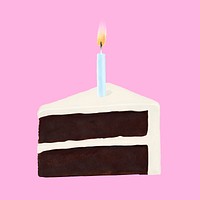 Birthday cake slice, dessert illustration psd