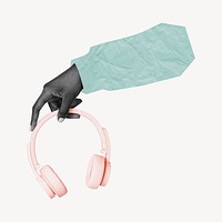 Hand holding headphones, digital device