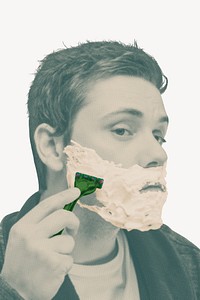 Man shaving beard, green vintage filtered photo