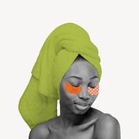 Woman with towel on head, health and wellness remix