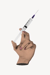 Hand holding syringe, medical image