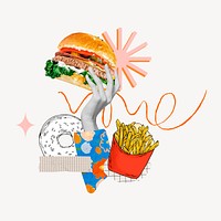 Cute fast food, hand holding burger remix